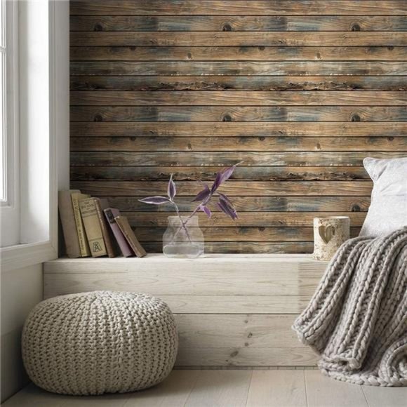 Brown Distressed Wood Wallpaper Peel and Stick 17.71In X 118In Waterproof - Picture 6 of 7